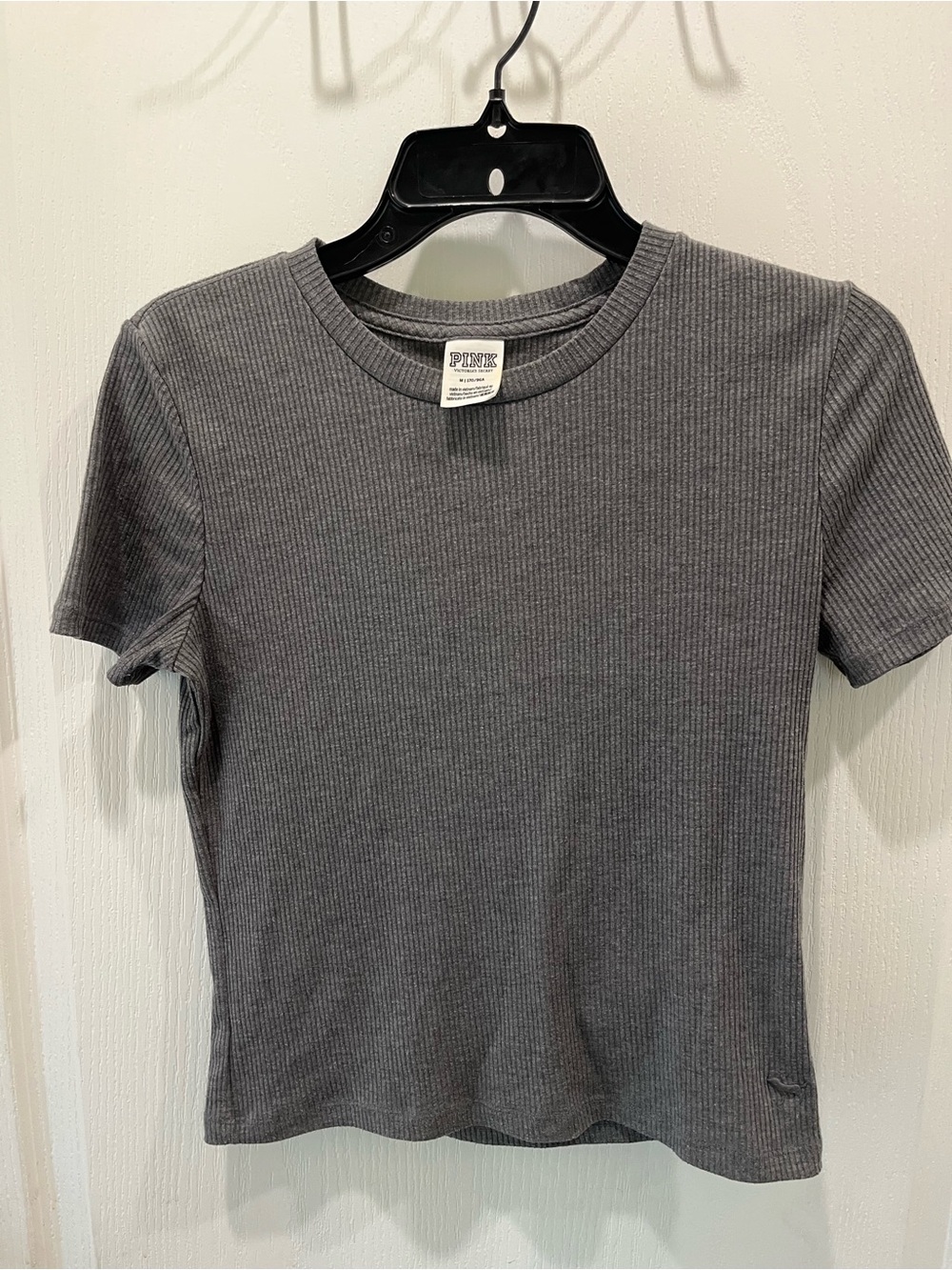 PINK Victoria's Secret Short-Sleeve Ribbed Crew Tee — Charcoal